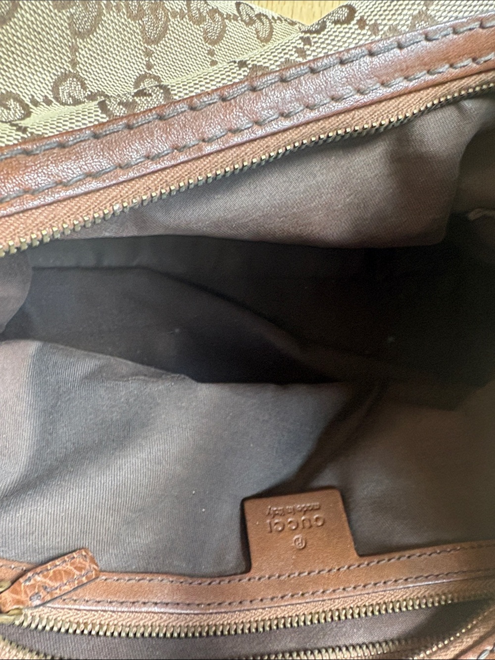 Gucci Beige and Brown GG Monogram Shoulder Bag with Gold Hardware - Picture 9 of 14